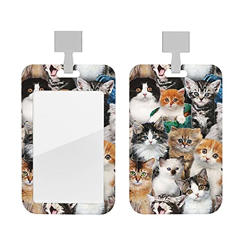 Niedliche Katzen, lustige vertikale Ausweishalter mit Schlüsselbändern für Damen und Herren, Namensschild für Ausweise, 2,5 x 3,5 Hartplastik, personalisierte Schutzhülle von Oudrspo