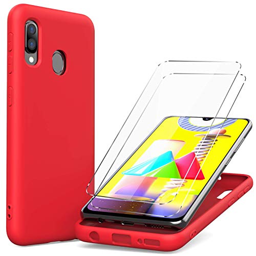 Oududianzi Flüssiges Silikon Hülle Kompatibel mit Samsung Galaxy A20e, [2 x Display Schutzfolien] Flüssiges Silikon Slim Gel Gummi Case, Kratzfest Stoßfest SchutzHülle -Rot von Oududianzi