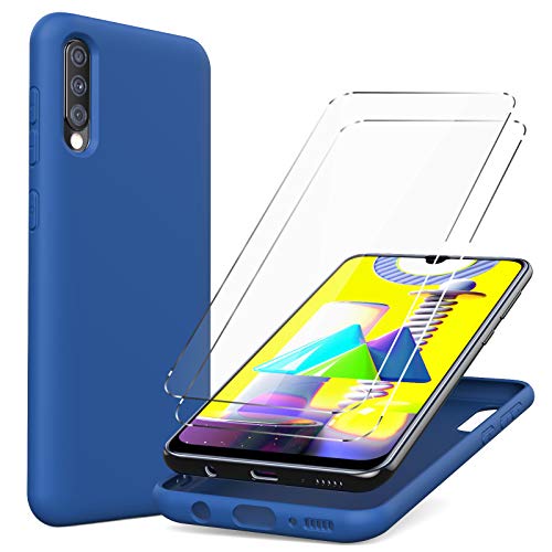 Oududianzi Flüssiges Silikon Hülle Kompatibel mit Samsung Galaxy A50/ A30s +[2 x Displayschutzfolie] Flüssiges Silikon Slim Gel Gummi Case, Kratzfest Stoßfest SchutzHülle -Blau von Oududianzi