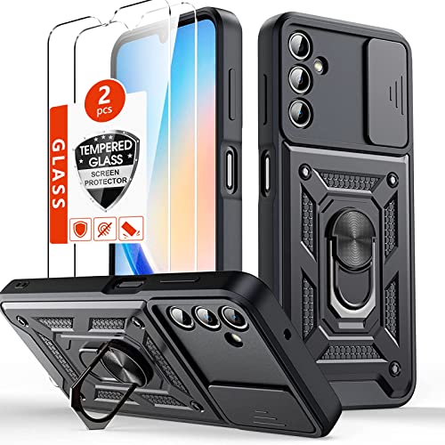 Oududianzi Handyhülle für Samsung Galaxy A34 5G, [2 x Hartglas] Um 360 Grad drehbarer Telefonhalter, Kameraschutz mit Schiebedeckel,Kompatibel mit Samsung Galaxy A34 5G-Schwarz von Oududianzi