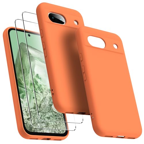Oududianzi - Hülle für Google Pixel 8A Handyhülle, mit 2 Stück Displayschutzfolien, Reiner Farbe Ultradünne Weich Silikonhülle, Stoßfeste Anti-Scratch Gummi Schutzhülle - Orange von Oududianzi