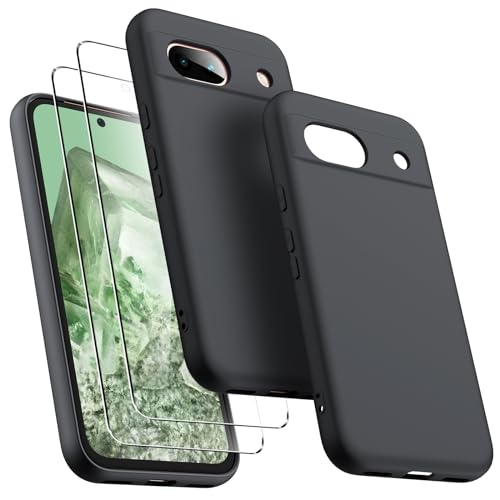 Oududianzi - Hülle für Google Pixel 8A Handyhülle, mit 2 Stück Displayschutzfolien, Reiner Farbe Ultradünne Weich Silikonhülle, Stoßfeste Anti-Scratch Gummi Schutzhülle - Schwarz von Oududianzi