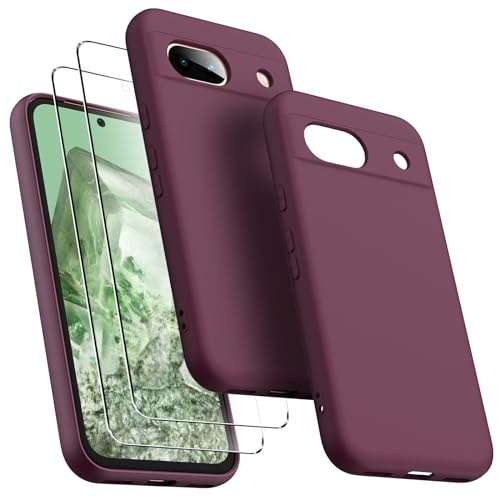 Oududianzi - Hülle für Google Pixel 8A Handyhülle, mit 2 Stück Displayschutzfolien, Reiner Farbe Ultradünne Weich Silikonhülle, Stoßfeste Anti-Scratch Gummi Schutzhülle - Weinrot von Oududianzi