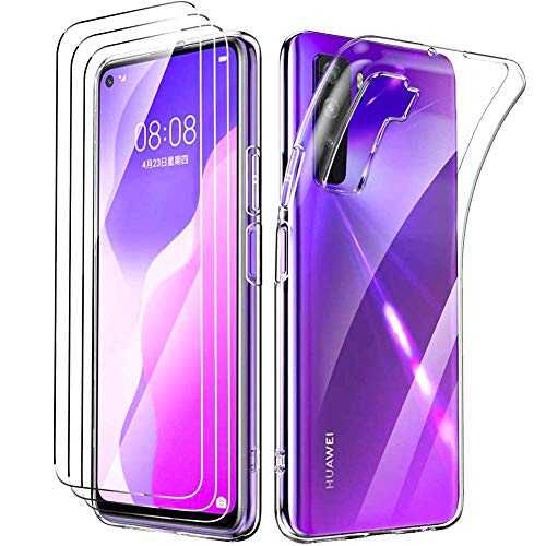 Oududianzi - Hülle für Huawei P40 lite 5G+ [3X Panzerglas Displayschutzfolie], Schlank Klar Handyhülle Weich TPU Silikon Gel Case - Transparent von Oududianzi