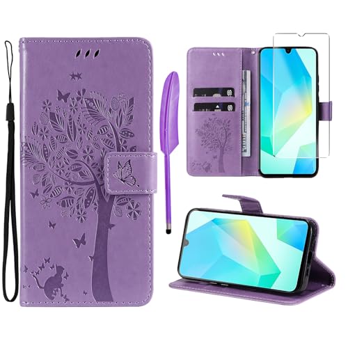 Oududianzi - Hülle für Samsung Galaxy A16 4G / 5G Handyhülle Leder Klapphülle Tasche Flipcase Schutzhülle Silikon TPU [1X Displayschutzfolie][Kartenfächer][Magnetverschluss][Standfunktion] - Lila von Oududianzi