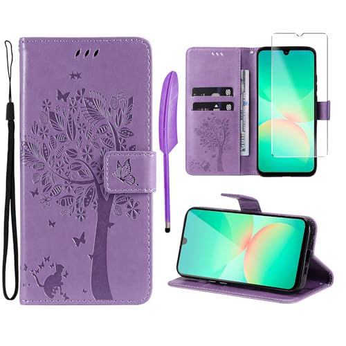 Oududianzi - Hülle für Samsung Galaxy A26 5G Handyhülle Leder Klapphülle Tasche Flipcase Schutzhülle Silikon TPU [1X Displayschutzfolie][Kartenfächer][Magnetverschluss][Standfunktion] - Lila von Oududianzi