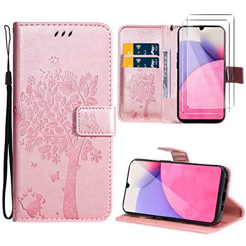 Oududianzi-Hülle für Samsung Galaxy A33 5G Handyhülle Leder Klapphülle Tasche Flipcase Schutzhülle Silikon TPU[2X Panzerglas Displayschutzfolie][Kartenfächer][Magnetverschluss][Standfunktion]-Roségold von Oududianzi