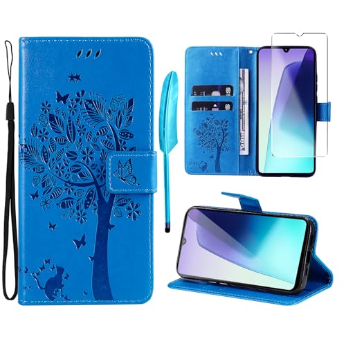Oududianzi - Hülle für Xiaomi Redmi 14C / Poco C75 Handyhülle Leder Klapphülle Tasche Flipcase Schutzhülle Silikon TPU [1X Displayschutzfolie][Kartenfächer][Magnetverschluss][Standfunktion] - Blau von Oududianzi