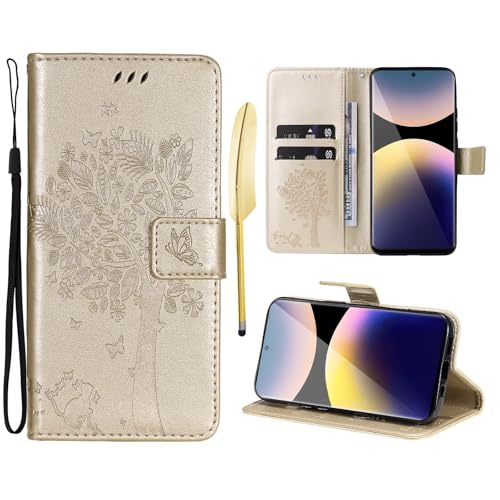 Oududianzi - Hülle für Xiaomi Redmi Note 14 Pro 5G / Poco X7 5G Handyhülle Leder Klapphülle Tasche Flipcase Schutzhülle Silikon TPU [Kartenfächer][Magnetverschluss][Standfunktion] - Gold von Oududianzi