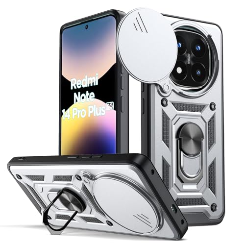 Oududianzi - Hülle für Xiaomi Redmi Note 14 Pro Plus 5G Handyhülle,mit Verschiebbarer Kameraabdeckung, Drehbarer Fingerring Ständer, Stoßfest Kratzfest Schutzhülle - Silber Oududianzi - Hülle für Xiaomi Redmi Note 14 Pro Plus 5G Handyhülle,mit Verschiebbarer Kameraabdeckung, Drehbarer Fingerring Ständer, Stoßfest Kratzfest Schutzhülle - Silber von Oududianzi