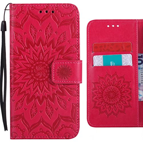 Ougger Handyhülle für Huawei Mate 10 Lite Hülle, Blühende Blumen Tasche Leder Schutzhülle Schale Weich TPU Silikon Magnetisch-Stehen Cover Tasche Huawei Mate 10 Lite mit Kartenslot (Rot) von Ougger