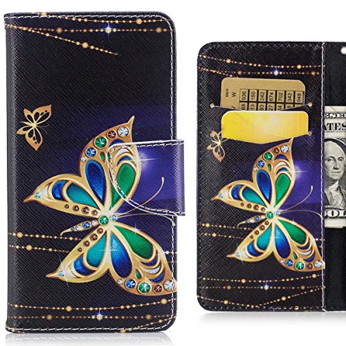 Ougger Hülle für Huawei P20 Lite/Nova 3e Schutzhülle, Leder Tasche Flip Stehen Magnetisch Cover Weich Silikon Schale Handyhüllen Huawei P20 Lite mit ID Kartensteckplatz, Gem Schmetterling von Ougger