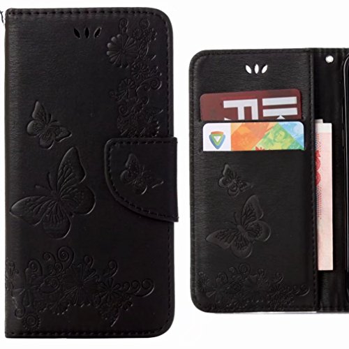 Ougger Hülle für Huawei P20 Lite Handyhüllen, Tasche Leder SchutzHülle Schale Weich TPU Silikon Magnetisch-Stehen Flip Cover Tasche P20 Lite mit Kartensteckplätzen, Schmetterling Streifen (Schwarz) von Ougger