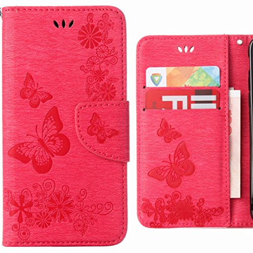 Ougger Hülle für Huawei P20 Lite Handyhüllen, Tasche Leder Schutzhülle Schale Weich TPU Silikon Magnetisch-Stehen Flip Cover Tasche P20 Lite mit Kartensteckplätzen, Schmetterling Streifen (Rosa) von Ougger