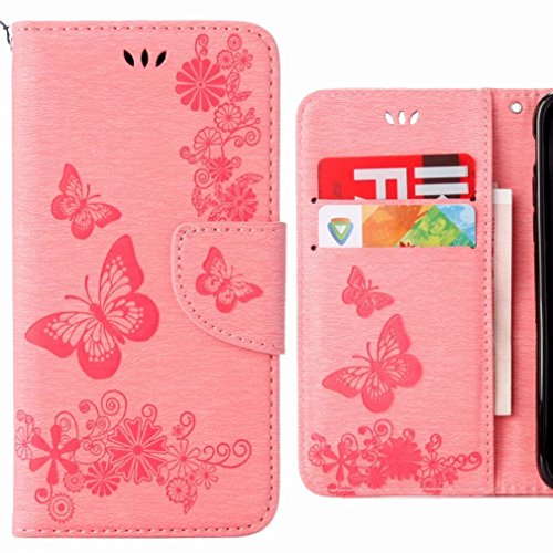 Ougger Hülle für Huawei P20 Lite Handyhüllen, Tasche Leder Schutzhülle Schale Weich TPU Silikon Magnetisch-Stehen Flip Cover Tasche P20 Lite mit Kartensteckplätzen, Schmetterling Streifen (Rose) von Ougger