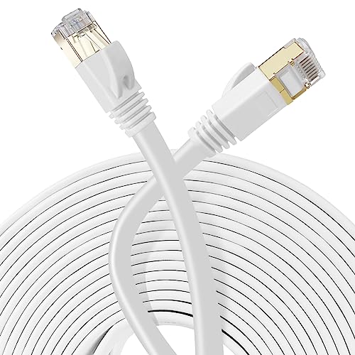 Oulesvte Ethernet Kabel 10m, Cat7 Gigabit Netzwerkkabel Flach mit Vergoldetem RJ45 Stecker, Lan Kabel Flach mit 10 Gbps, Dünn Wlan Kabel, Kompatibel mit Cat6/Cat5, für Router,Switch Modems(Weiß) von Oulesvte