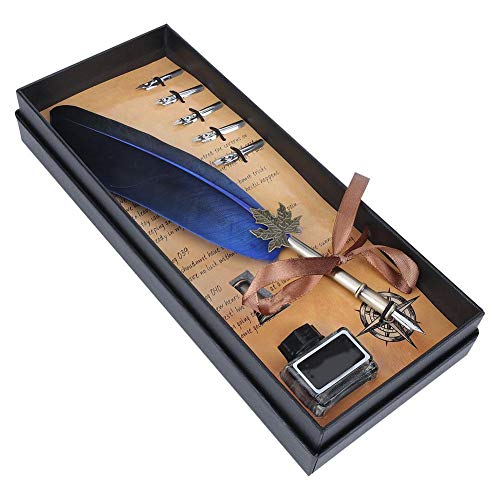 Feder Dip Pen Set Antike Kalligraphie Schreibstift Kalligraphie Set Federkiel Federkiel Feder Feder für Kinder Freund Weihnachten Geburtstag Geschenkset(Blau) von Oumefar