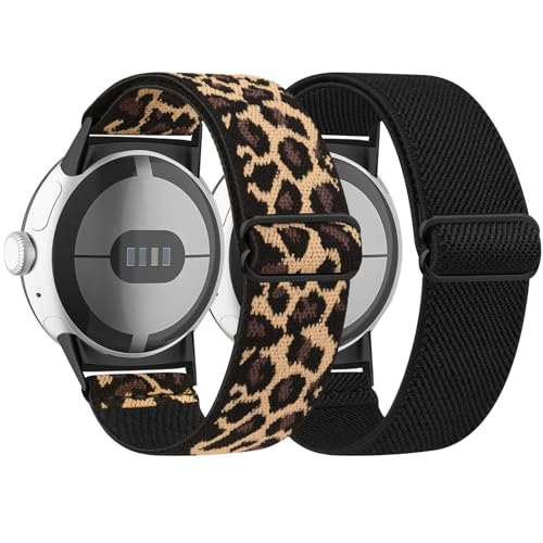 Oumida 2 Stück Armband für Google Pixel Watch 2 Armband/Pixel Watch Armband für Herren Damen, Weiches Elastisch Ersatzarmband für Google Pixel Watch/Pixel Watch 2 Armband (Schwarz+Leopard) von Oumida