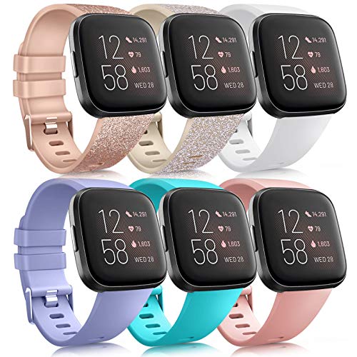 Oumida 6 Pack Kompatibel für Fitbit Versa 2/Versa/Versa Lite Armband, Silikon Sport Klassisch Ersatzarmband (B, S) von Oumida