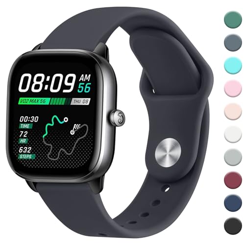 Oumida Armband für Amazfit Bip 3 Pro/Bip/Bip 3/Bip U Pro, 20mm Neues Silikon Armbänder, Verstellbares Sport Ersatzband für Amazfit GTS 2 Mini/GTS/GTS 3/GTS 4/GTS 4 Mini Damen Herren,Mitternachtsblau von Oumida