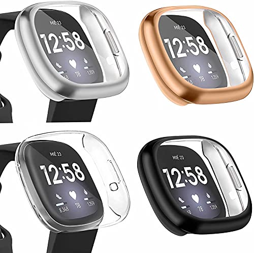 Oumida Displayschutzfolie kompatibel mit Fitbit Versa/Fitbit Sense Displayschutzfolie, TPU-Schutzhülle, stoßfeste Abdeckung für Versa 3/Versa Sense (Schwarz/Grau/Roségold/Transparent) von Oumida