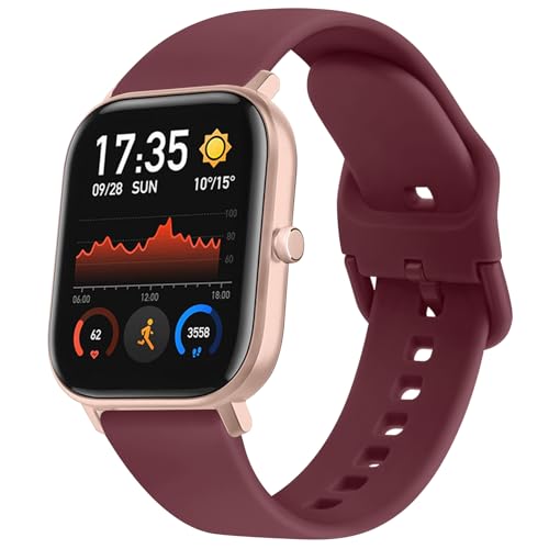 Oumida für Amazfit GTS/Amazfit GTS 2/Amazfit GTS 2 Mini Armband, Weiches Silikon Ersatzarmband für Amazfit Bip/Bip U/Bip Lite/Bip S/Bip 3/GTS 2e/GTS 3/GTS 4/GTS 4 Mini/GTR 42mm (Weinrot) von Oumida