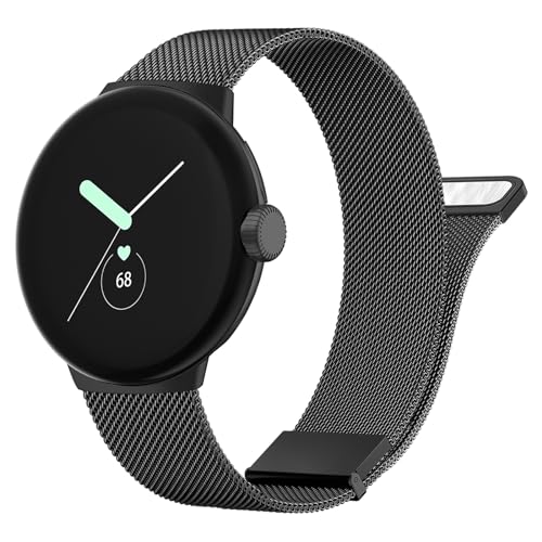 Oumida für Google Pixel Watch Armband/Google Pixel Watch 2 Armband für Herren Damen, Metall Armbänder, Edelstahl Doppel Magnet Ersatzarmband für Google Pixel Watch/Pixel Watch 2, Schwarz von Oumida