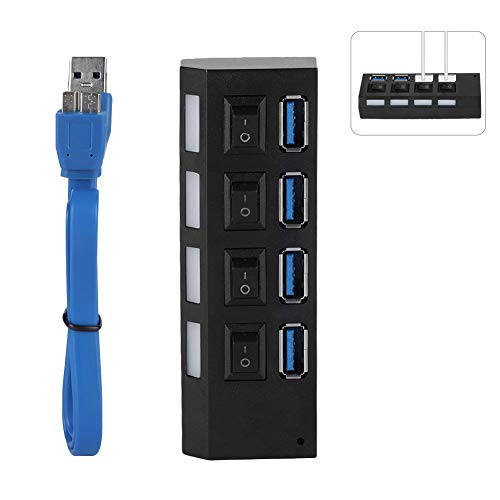 Oumij USB3.0-Splitter 4-Port-USB-Hub-Switch-Erweiterung Tragbarer Port Bietet hohe Geschwindigkeit mit leistungsstärkeren individuellen EIN- / Ausschaltern (4 Ports) von Oumij
