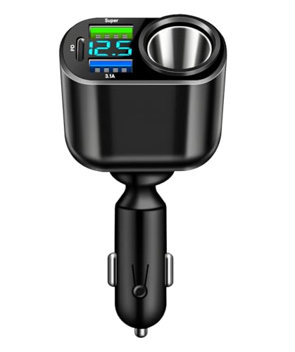 4 in 1 Auto Ladegerät Zigarettenanzünder Verteiler Adapter Splitter, 186W Car Charger 90W KFZ Autoladegerät Zigarettenanzünder 3.1A Dual USB Schnellladung PD 30W Type C Port für iPhone GPS Dash Kamera von Oupdate
