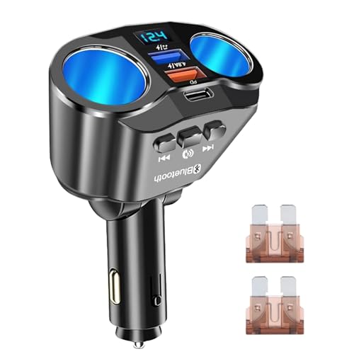 Auto Ladegerät Zigarettenanzünder Adapter 120W, Zigarettenanzünder Splitter Dual 2.4A USB und Type C Port, 12V/24V Multi Socket Splitter für Auto, Auto Feuerzeug USB Adapter mit LED Voltmeter von Oupdate