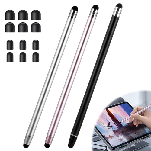 3 Stück Tablet Stift für Apple iPad/Pro/Mini/Air, 2 in 1 Touchscreen Stift mit 12 Gummispitzen 7mm und 5mm, Touch Pen für iPhone Samsung Android Samsung Huawei Xiaomi Surface Chromebook von Oupdate