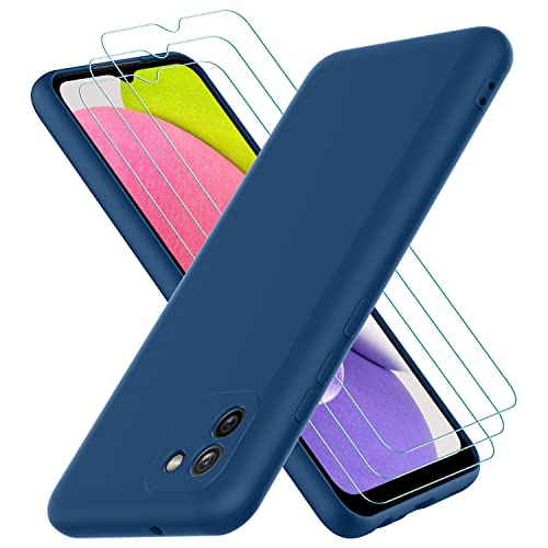 Hülle für Samsung Galaxy A03, mit 3 Stück Schutzfolie, Dünne Weiche TPU Silikon Stoßfest Schutzhülle Handyhülle Kratzfest Case in Blau von Oureidoo
