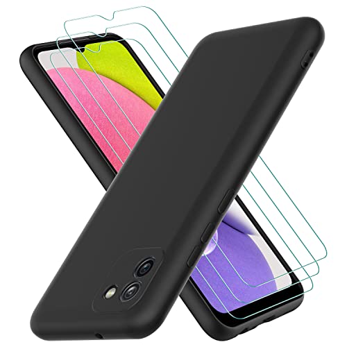 Hülle für Samsung Galaxy A03, mit 3 Stück Schutzfolie, Dünne Weiche TPU Silikon Stoßfest Schutzhülle Handyhülle Kratzfest Case in Schwarz von Oureidoo