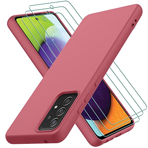 Hülle für Samsung Galaxy A52S 5G / Samsung Galaxy A52, mit 3 Stück Schutzfolie, Dünne Weiche TPU Silikon Stoßfest Schutzhülle Handyhülle Kratzfest Handy Case in Weinrot von Oureidoo