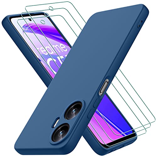 Hülle kompatibel mit Realme C55 / Realme Narzo N55, mit 3 Stück Panzer Schutz Glas, Handyhülle für Realme C55 / Realme Narzo N55 Silikon gummiert, Handy Case in Blau von Oureidoo