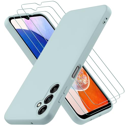 Hülle kompatibel mit Samsung Galaxy A14 4G/5G, mit 3 Stück Panzerglas Schutzfolie, Handyhülle für Samsung Galaxy A14 4G/5G Silikon gummiert, Handy Case in Minzgrün von Oureidoo