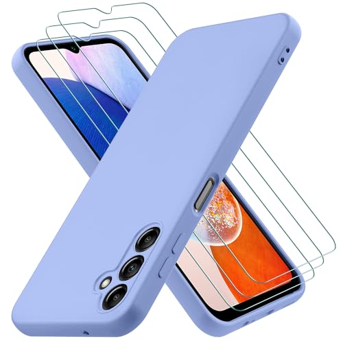 Hülle kompatibel mit Samsung Galaxy A14 4G/5G, mit 3 Stück Panzerglas Schutzfolie, Handyhülle für Samsung Galaxy A14 4G/5G Silikon gummiert, Handy Case in Violett von Oureidoo