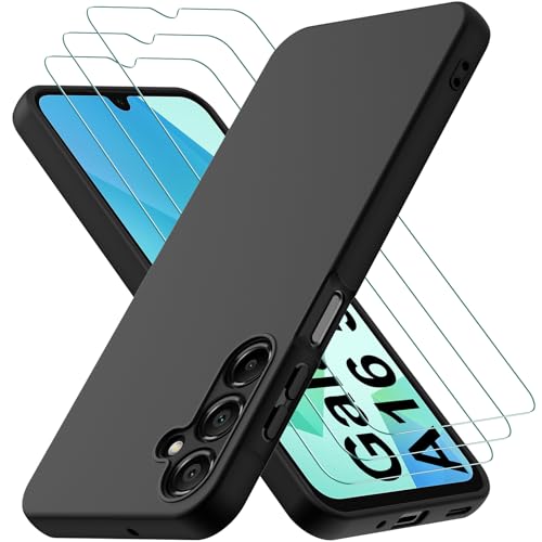 Hülle kompatibel mit Samsung Galaxy A16 4G / A16 5G mit 3 Stück Panzerglas Schutzfolie, Handyhülle für Samsung Galaxy A16 Silikon gummiert, Handy Case in Schwarz Hülle kompatibel mit Samsung Galaxy A16 4G / A16 5G mit 3 Stück Panzerglas Schutzfolie, Handyhülle für Samsung Galaxy A16 Silikon gummiert, Handy Case in Schwarz von Oureidoo
