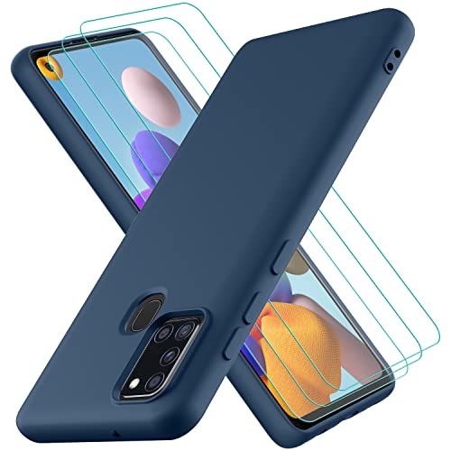 Hülle kompatibel mit Samsung Galaxy A21S, mit 3 Stück Schutzfolie, Handyhülle für Samsung Galaxy A21S Silikon gummiert, Handy Case in Blau von Oureidoo