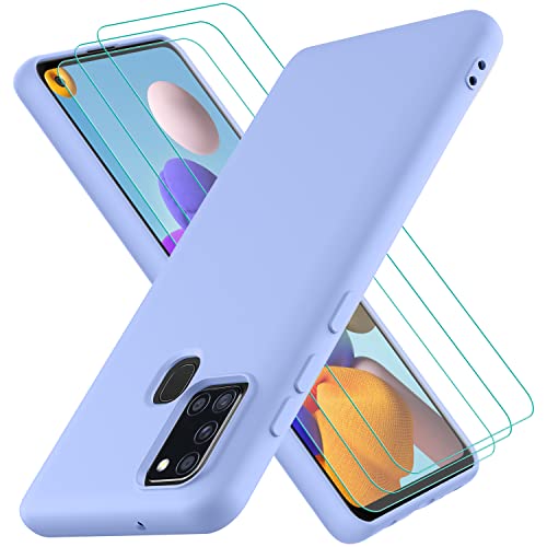 Hülle kompatibel mit Samsung Galaxy A21S, mit 3 Stück Schutzfolie, Handyhülle für Samsung Galaxy A21S Silikon gummiert, Handy Case in Violett von Oureidoo
