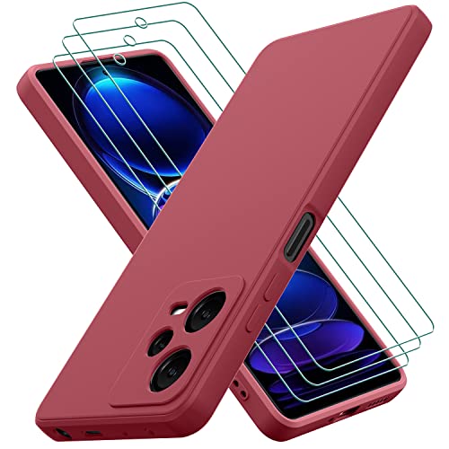 Hülle kompatibel mit Xiaomi Redmi Note 12 Pro 5G, mit 3 Stück Schutzfolie, Handyhülle für Xiaomi Redmi Note 12 Pro 5G Silikon gummiert, Handy Case in Rot von Oureidoo