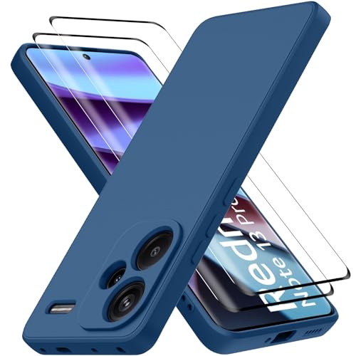 Hülle kompatibel mit Xiaomi Redmi Note 13 Pro+ 5G mit 2 Stück Panzerglas Schutzfolie, Handyhülle für Redmi Note 13 Pro+ 5G Silikon gummiert, Handy Case in Blau von Oureidoo