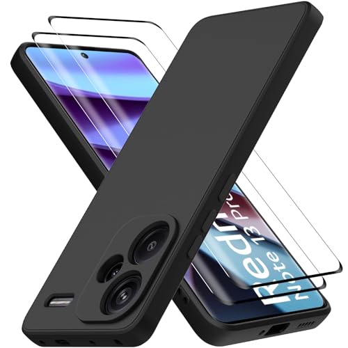 Hülle kompatibel mit Xiaomi Redmi Note 13 Pro+ 5G mit 2 Stück Panzerglas Schutzfolie, Handyhülle für Redmi Note 13 Pro+ 5G Silikon gummiert, Handy Case in Schwarz von Oureidoo