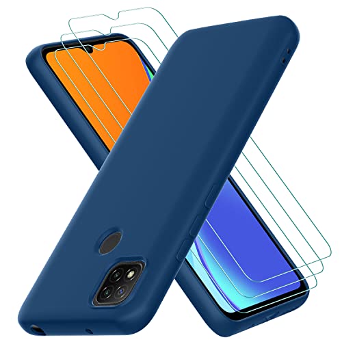 Oureidoo 4-in-1 Hülle für Xiaomi Redmi 10A / 9C / 9C NFC, mit 3 Stück Schutzfolie, Dünne Weiche TPU Silikon Stoßfest Schutzhülle Handyhülle Kratzfest Case in Blau von Oureidoo