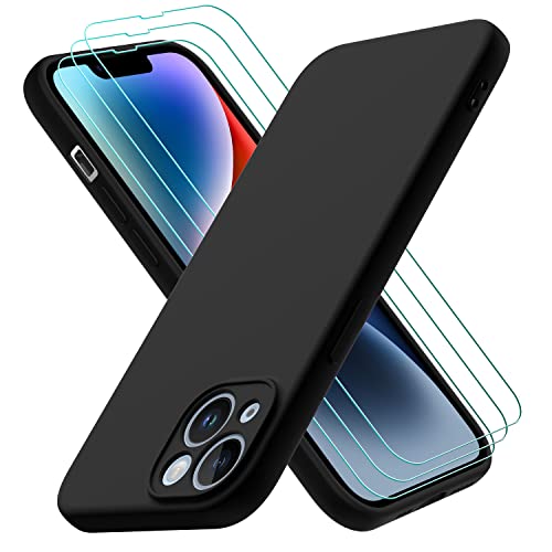 Oureidoo [4 in 1] für iPhone 14 Hülle, mit 3 Stück Panzer Schutz Glas, Handyhülle für iPhone 14 Silikon gummiert, Handy Case in Schwarz von Oureidoo