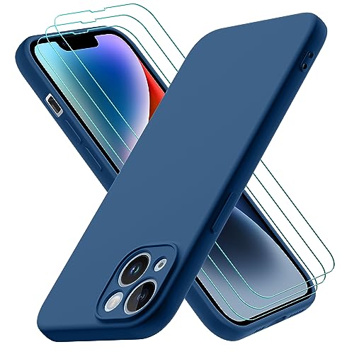 Oureidoo [4 in 1] für iPhone 14 Hülle mit Schutzfolie, mit 1 Handyhülle + 3 Stück Schutzfolie, Handyhülle für iPhone 14 Silikon gummiert, Handy Case in Blau von Oureidoo