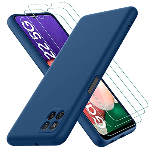 Oureidoo Hülle für Samsung Galaxy A22 5G, mit 3 Stück Panzerglas Schutzfolie, Handyhülle Silikon gummiert, Handy Case in Blau von Oureidoo