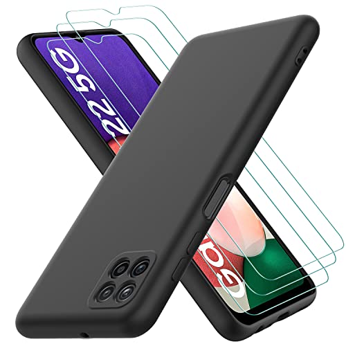 Oureidoo Hülle für Samsung Galaxy A22 5G, mit 3 Stück Panzerglas Schutzfolie, Handyhülle Silikon gummiert, Handy Case in Schwarz von Oureidoo