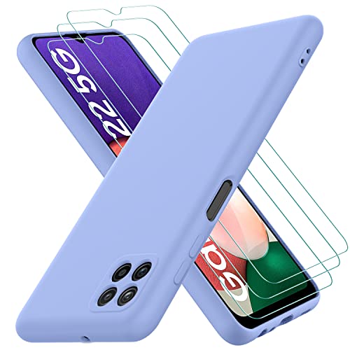 Oureidoo Hülle für Samsung Galaxy A22 5G, mit 3 Stück Panzerglas Schutzfolie, Handyhülle Silikon gummiert, Handy Case in Violett von Oureidoo