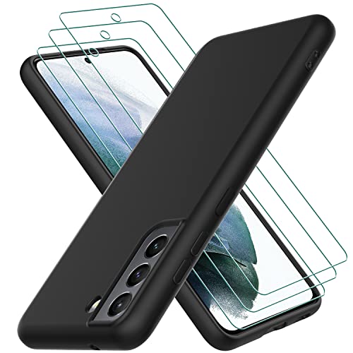 Oureidoo Hülle für Samsung Galaxy S21 FE 5G, mit 3 Stück Panzerglas Schutzfolie, Handyhülle Silikon gummiert, Handy Case in Schwarz von Oureidoo